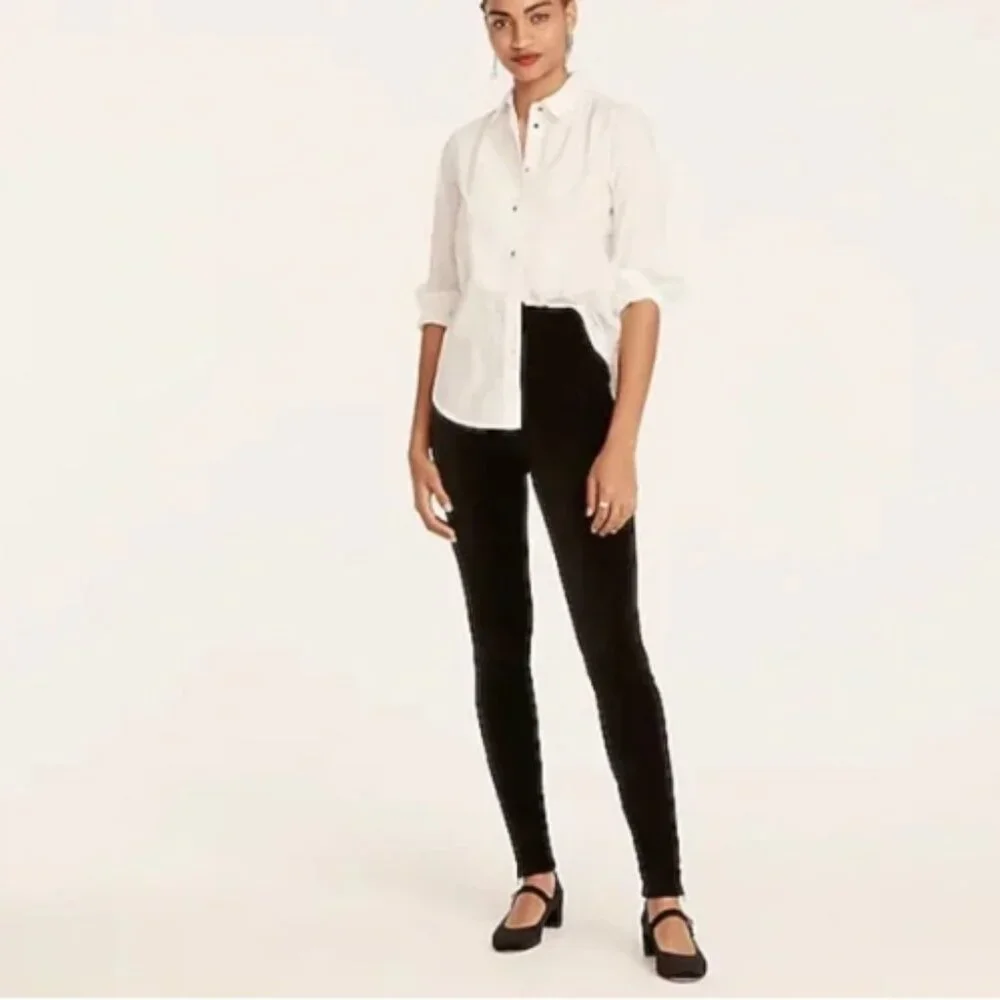 NWT J. Crew Italian Mario Bellucci Women XSP Black Stretch Velvet Leggings Pants - Picture 1 of 3